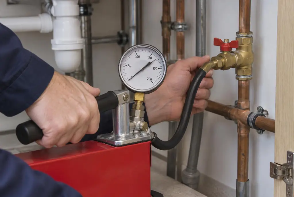 Lekdetectie Haastrecht – druktest op een waterleiding met een manometer