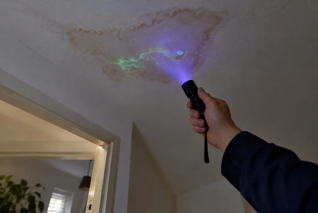 Lekdetectie Haastrecht – kleurstof controleren op het plafond met uv-licht