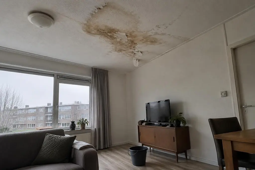 Lekdetectie Haastrecht – vochtplek op het plafond onder een badkamer
